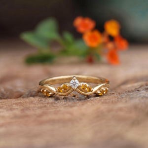 Citrine Curved Wedding Band V Shape Ring Golden Yellow Gemstone Chevron Stacking Ring November Birthstone Bridal Jewelry image 1