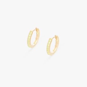 Peridot Hoop Earrings, August Birthstone Gifts, Huggies Hoop Earrings, Minimal Hoop Earrings image 2