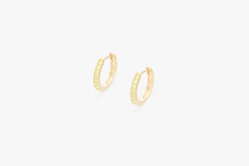 Peridot Hoop Earrings, August Birthstone Gifts, Huggies Hoop Earrings, Minimal Hoop Earrings image 2