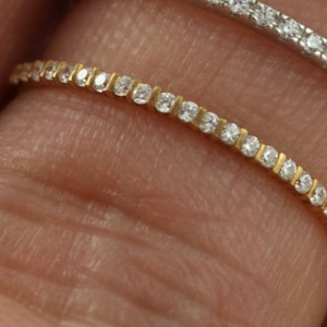 1.3mm Bar Set Diamond Wedding Band / 14k Solid Gold Full Eternity Band / Thin Dainty Stacking Band