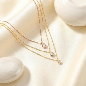 Solitaire Diamond Necklace in 14k Gold / Dainty Diamond Necklace / Bezel Diamond Necklace / Everyday Necklace image 4