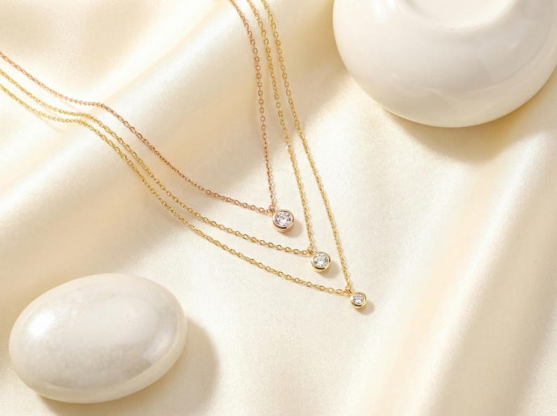 Solitaire Diamond Necklace in 14k Gold / Dainty Diamond Necklace / Bezel Diamond Necklace / Everyday Necklace image 4