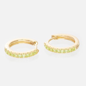 Peridot Hoop Earrings, August Birthstone Gifts, Huggies Hoop Earrings, Minimal Hoop Earrings image 1