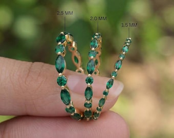 Dainty Emerald Eternity Ring, 14K Gold Marquise & Round Gemstone Band, Stackable May Birthstone Jewelry, Delicate Anniversary Gift for Her