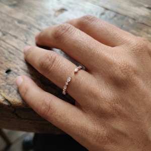 Moissanite Open Gap Wedding Band, Marquise and Round Half Eternity Stackable Matching Ring, Minimalist 14K Gold Band for Women image 17