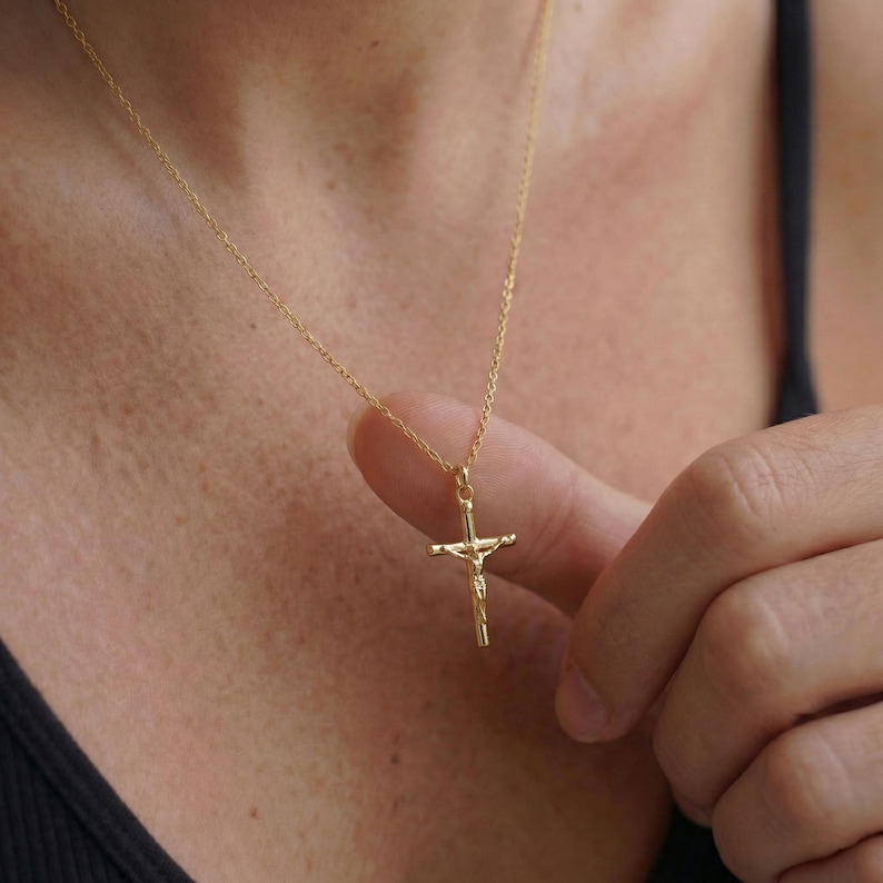 Crucifix Cross Necklace, Crucifix Pendant Necklace, Minimalist Cross Jewelry for Women, Religious Necklace, Christmas Jewelry Gift image 14