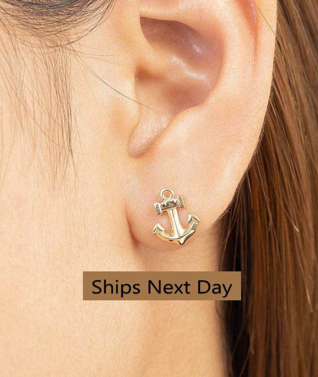 Sterling Silver Men's Single Anchor Stud Earring – 925 Silver, Navy/Sailor Style
