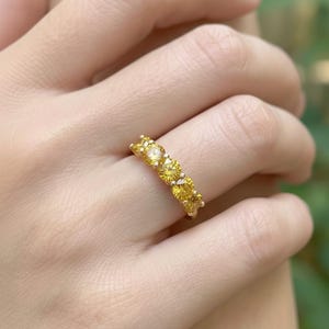 Yellow Sapphire Wedding Band 3.50ctw 7 Stone Anniversary Ring Yellow Gemstone Eternity Band September Birthstone image 3