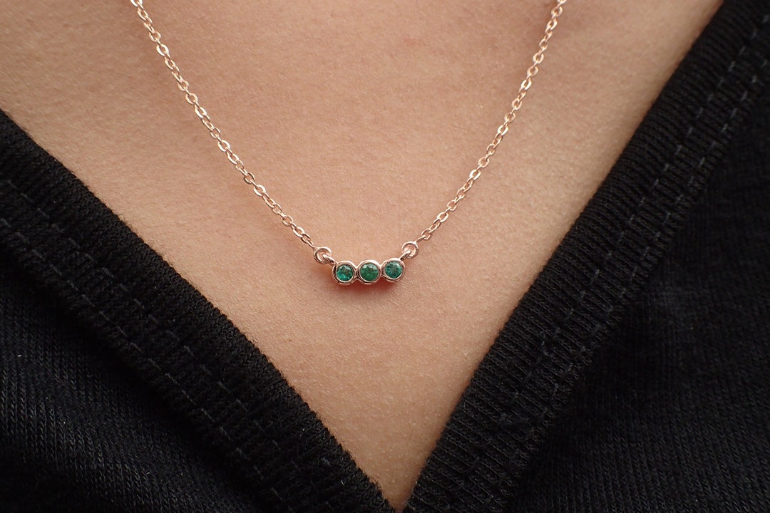 14k Yellow Gold Emerald Necklace / May Birthstones Gift / Natural ...