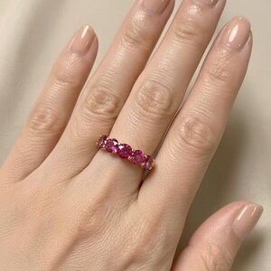Pink Tourmaline Wedding Band 3.50ctw Round Cut 7 Stone Anniversary Ring Pink Gemstone Eternity Band October Birthstone image 5