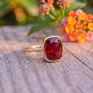 Bezel Set Ruby Ring, Cushion Cut Ruby Statement Ring, July Birthstone Ring, Birthday Gift for Her, Dainty Red Gemstone Ring image 10