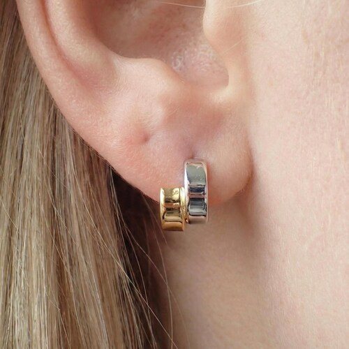 Zweifarbige Ohrringe / Ohrringe Geschenk für Sie / 14k Solid Gold zweifarbige Ohrringe / Geschenk für den besten Freund / Ohrstecker Ohrringe