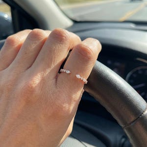 Moissanite Open Gap Wedding Band, Marquise and Round Half Eternity Stackable Matching Ring, Minimalist 14K Gold Band for Women image 7