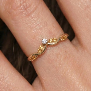 Citrine Curved Wedding Band V Shape Ring Golden Yellow Gemstone Chevron Stacking Ring November Birthstone Bridal Jewelry image 10