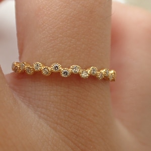 Art Deco Dot Diamond Ring / Cluster Diamond Band / Bezel Set Full Eternity Ring / Solid Gold Dainty Stackable Band