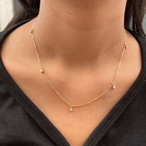 Solitaire Diamond Necklace / Dangle Necklace in 14k Yellow Gold / Diamond Dangling Necklace / Bezel Set Necklace