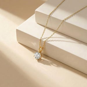 Dainty Gold Moissanite Solitaire Necklace | Brilliant Round Moissanite Pendant | Elegant Everyday Jewelry | Anniversary Gift for Her image 9