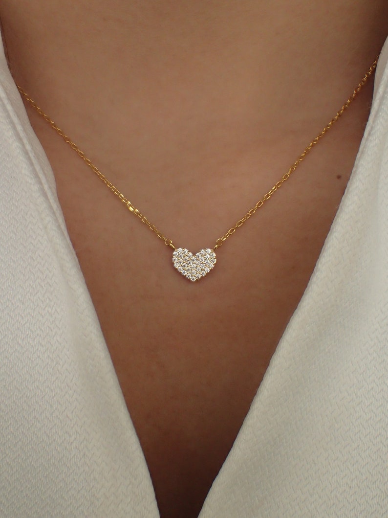Heart Necklace / Tiny Heart Charm / 925 Sterling Silver Dainty Heart Necklace / Diamond Necklace image 2