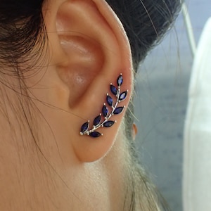 Blue Sapphire Earring Climber / Marquise Ear Crawlers Earrings / Ear Climber Earrings / Bridesmaid Gift image 1