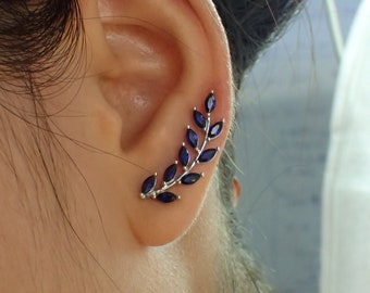 Blue Sapphire Earring Climber / Marquise Ear Crawlers Earrings / Ear Climber Earrings / Bridesmaid Gift