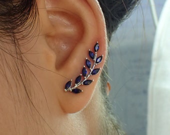 Blue Sapphire Earring Climber / Marquise Ear Crawlers Earrings / Ear Climber Earrings / Bridesmaid Gift / Mother's Day Gift