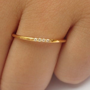4 Diamonds Stackable Ring / 14k Solid Gold Minimalist Ring / Thin Dainty Band / Four Stones Ring / Dainty Diamonds Ring