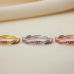 Ruby Infinity Wedding Ring / Ruby Wedding Band / Infinity Knot Ring / Full Eternity Band in 14K Solid Gold / July Birthstone Band image 9