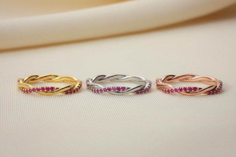 Ruby Infinity Wedding Ring / Ruby Wedding Band / Infinity Knot Ring / Full Eternity Band in 14K Solid Gold / July Birthstone Band image 9