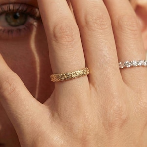 Anello nuziale floreale con primula viola, anello antico in oro semplice 10K/14K/18K con fiore unico, anello con fiore di nascita di febbraio immagine 7