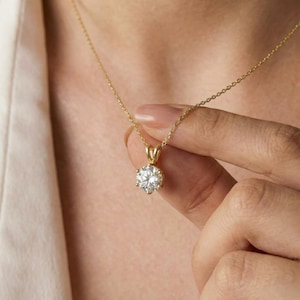 Dainty Gold Moissanite Solitaire Necklace | Brilliant Round Moissanite Pendant | Elegant Everyday Jewelry | Anniversary Gift for Her image 10