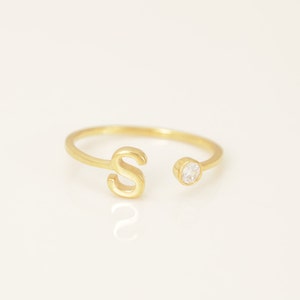 Personalized S Initial Rings, Open Cuff Ring, Dainty Initial Ring, Letter Name Ring, Gold Letter Ring, Stackable Letter Ring