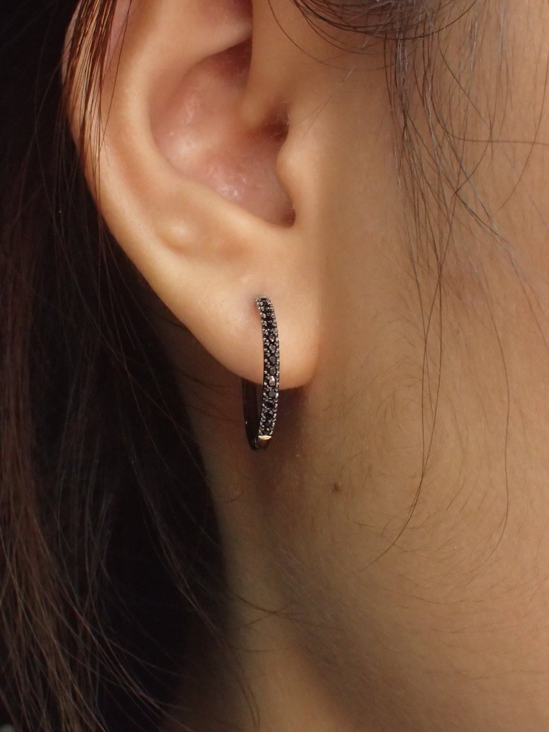 Simulated Black Diamonds Hoop Earrings / Huggies Earrings / Etsy