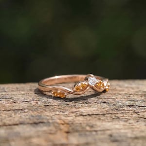 Citrine Curved Wedding Band V Shape Ring Golden Yellow Gemstone Chevron Stacking Ring November Birthstone Bridal Jewelry image 8
