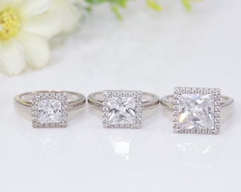 Princess Cut Diamant Halo Verlobungsring, 4.25 CT Princess Cut Solitaire Ring, Jubiläumsring Geschenk für Frauen, Versprechensring