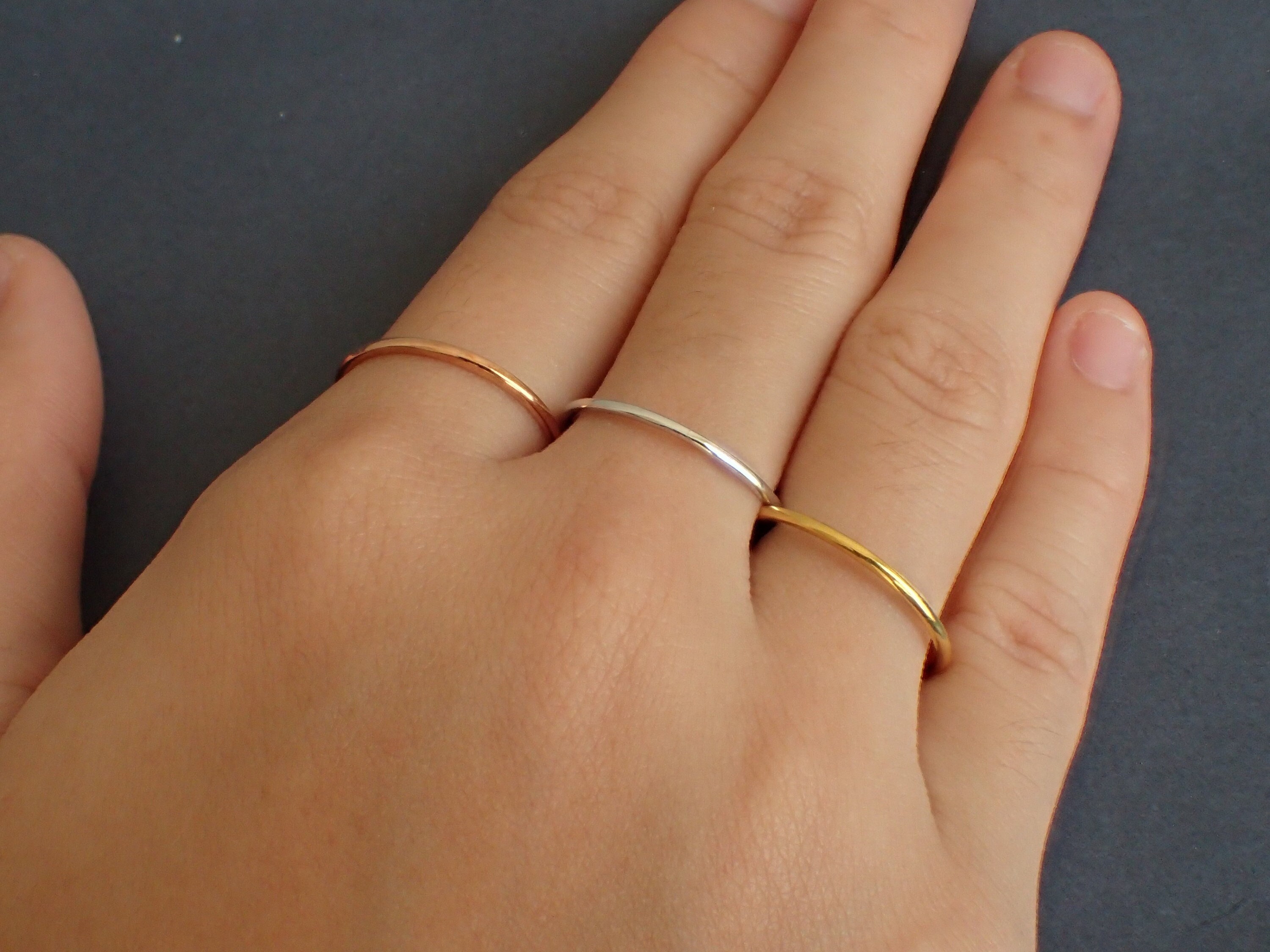 14K gold ring, 1.5mm thick 14K gold stacking band, simple minimalist w -  South Paw Studios Handcrafted Designer Jewelry