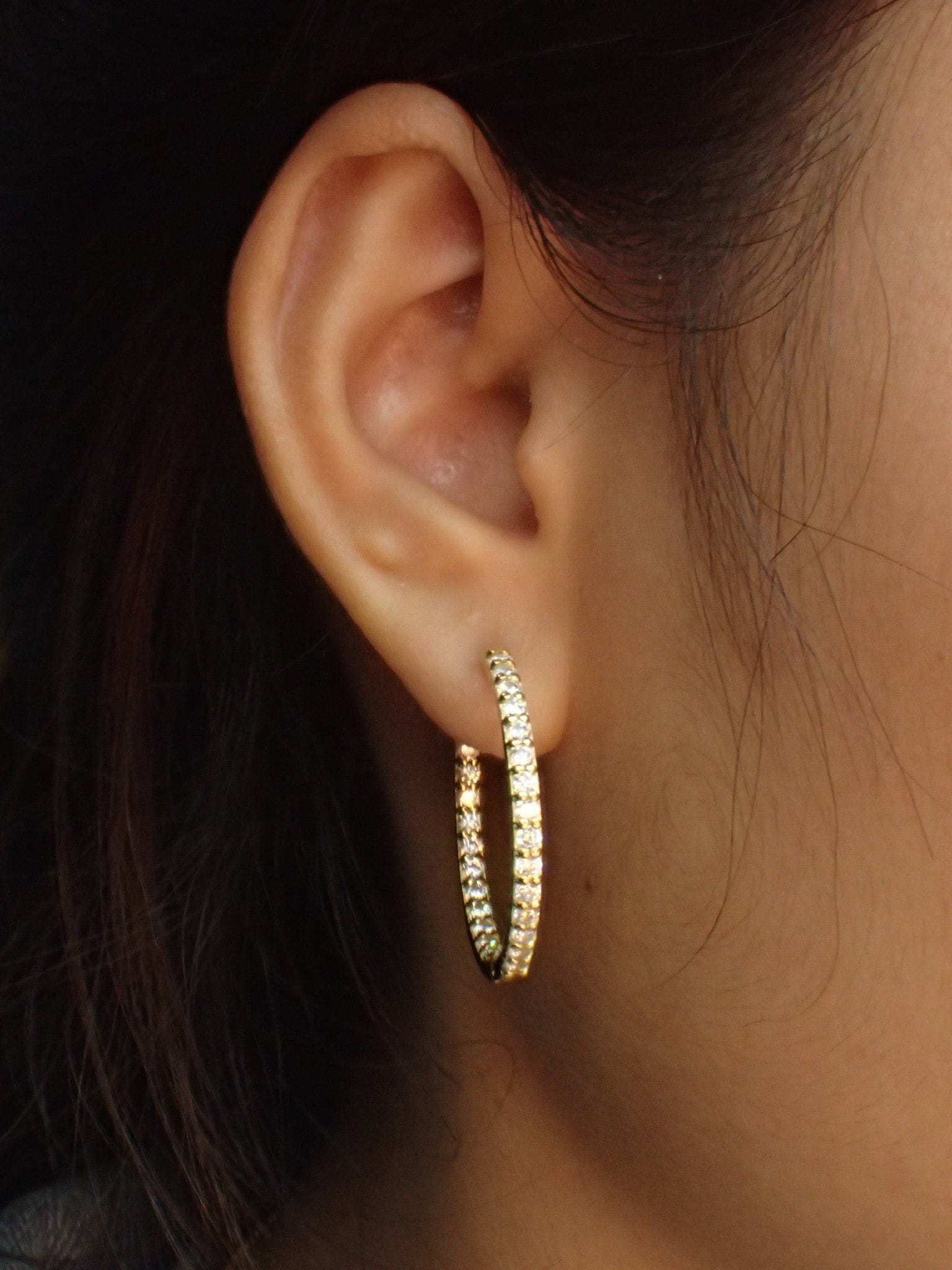Simulated Diamonds Hoop Earrings / 925 Sterling Silver | Etsy