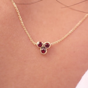 Three Stone Ruby Necklace Solid 10k Gold - July Birthstone Necklace Gift