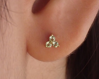 Peridot Earrings / Trio Stud Earrings / August Birthstone Studs / Three Stone Earrings / Minimalist Earrings / In Stock