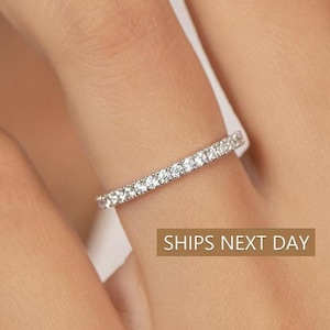 1.8mm Micro Pave Eternity Moissanite Ring, Delicate Moissanite Wedding Band, Full Eternity Stacking Ring, Anniversary Gift for Her
