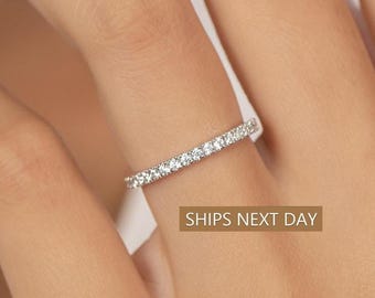 Anello Eternity con Moissanite Micro Pave da 1,8 mm, delicata fede nuziale con Moissanite, anello Eternity completo impilabile, regalo di anniversario per lei