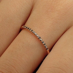 Black Diamond Stackable Band, 14k Solid Gold Thin Dainty Band, Dainty Black Diamond Bridal Band, Delicate Gift for Her