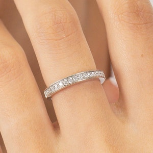 Channel Set Diamond Wedding Band, Half Eternity Stackable Ring, Diamond Wedding Ring, Anniversary Gifts