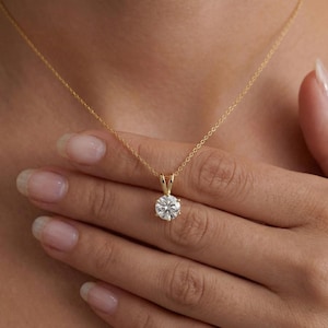 Dainty Gold Moissanite Solitaire Necklace | Brilliant Round Moissanite Pendant | Elegant Everyday Jewelry | Anniversary Gift for Her image 8