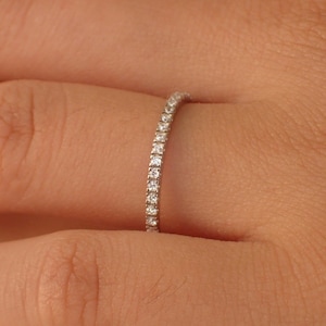 Micro Pave Setting Platinum Band, Half Eternity Ring, Delicate Diamond Wedding Band, Thin Dainty Band 1.5mm