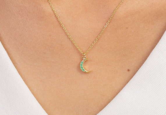 Crescent Moon Emerald Necklace May Birthstone Necklace Unique