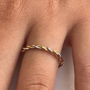 2.0 MM Twist Infinity Ring, 14k Solid Gold Two Tone Ring, Twisted Skinny Wedding Band, Thin Dainty Band, Rope Infinity Band image 4