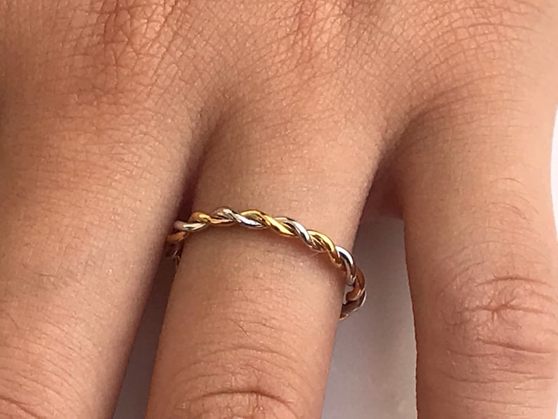 2.0 MM Twist Infinity Ring, 14k Solid Gold Two Tone Ring, Twisted Skinny Wedding Band, Thin Dainty Band, Rope Infinity Band image 4