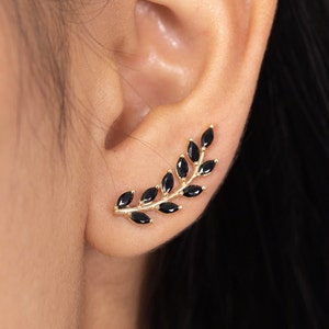 Black Diamonds Earring Climber / Marquise Ear Crawlers Earrings / Ear Climber Earrings / Bridesmaid Gift