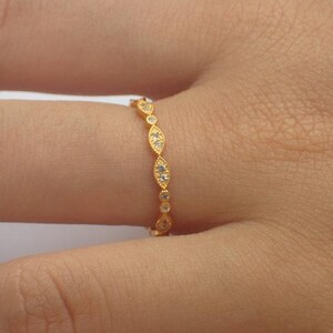Aquamarine Wedding Band/ Full Eternity Vintage Inspired/ Art Deco Aquamarine Gemstone Ring / Marquise Double Dot Ring/ March Birthstone Ring image 3