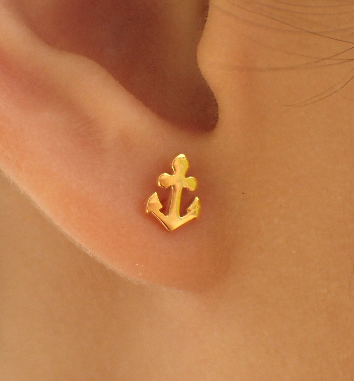 Anchor Stud Earrings 14k Solid Gold 